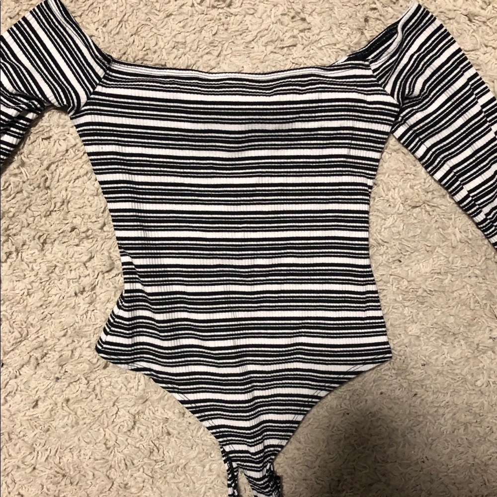 Tobi off the shoulder striped long sleeve bodysuit